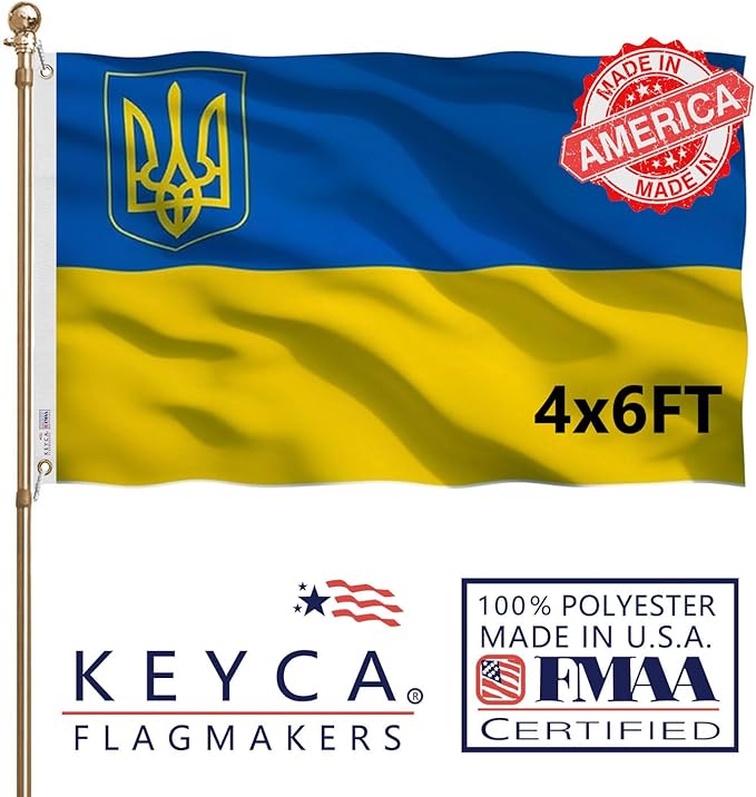 Ukraine Trident Flag 4x6 FT Made in The USA-Heavy Duty Vibrant Colors Double Sided Ukrainian UKR Flag with 2 Brass Grommets for Home/Company/Indoor Outdoor Decoration