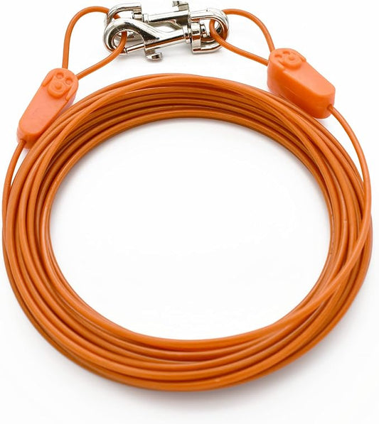30FT Tie-Out Cables for Dogs - Strong, Safe, and Durable Dog Tie-Outs for Small Dogs up to 35 Pounds - Weather and Wear Resistant Galvanized Aircraft Cable for Outside Use