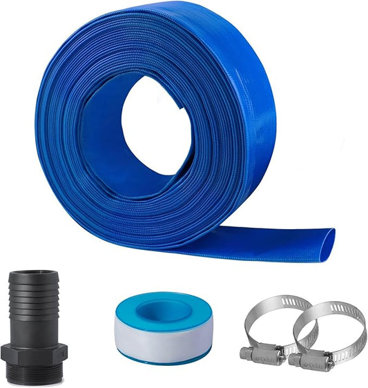 Eastrans 2 in x 100 ft Pool Backwash Hose Kit with Male NPT Adapter,Heavy Duty Discharge Pump Hose for Swimming Pool,Reinforced Pool Drain Hose with 2 Clamps and Thread Seal Tape,6 Bar