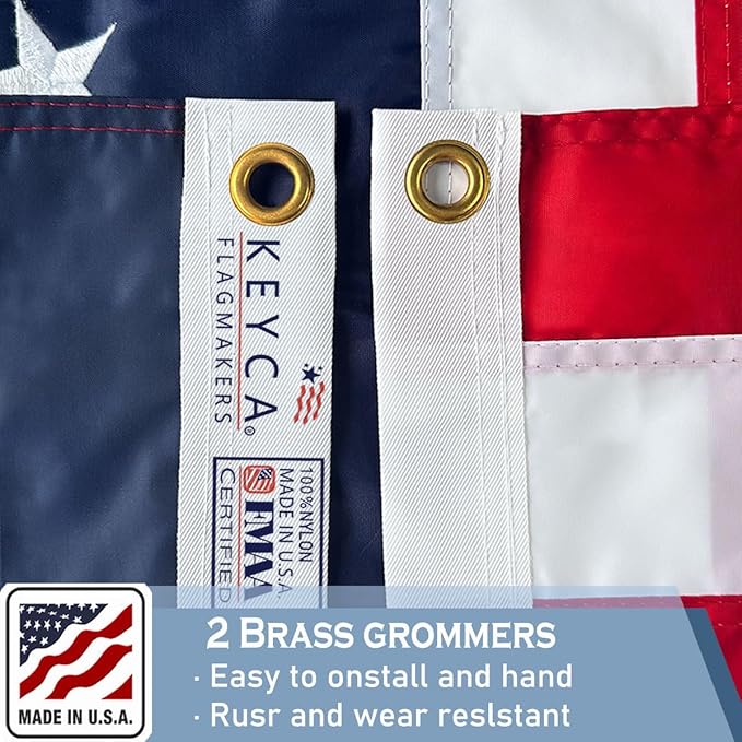Nylon Embroidered American US Flag 4x6 FT 100% Made in The USA- Heavy Duty Vibrant Colors United States Flag with Embroidered Stars and Sewn Stripes for Home/Company/Indoor Outdoor Decoration (FMAA Certified)