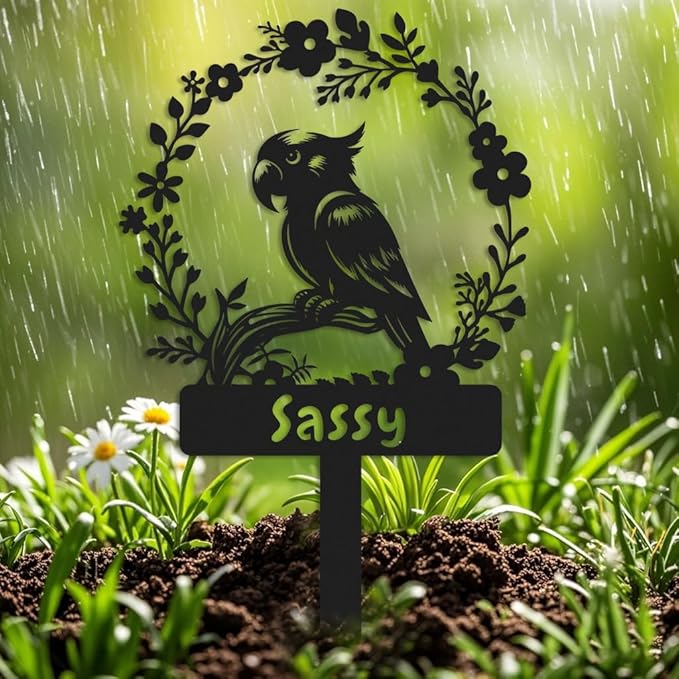 Custom Parrot Memorial Stake,Metal Parrot Grave Marker,Parrot Garden Sign,Remembrance Stake,Bird Loss,Outdoor Garden Yard Sign Parrot 12inch
