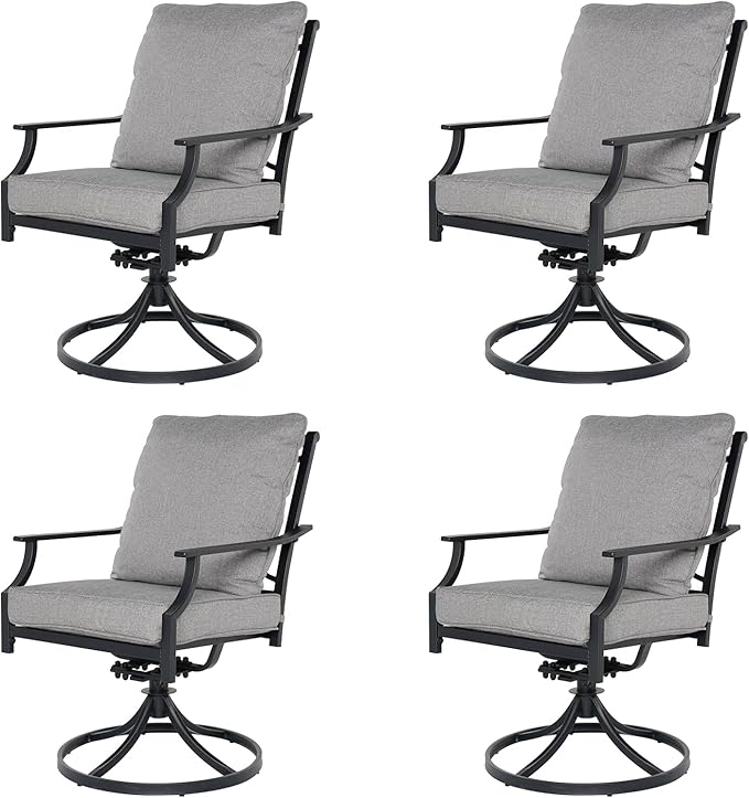 Grand patio Dining Chairs Set of 4，Outdoor Swivel Patio Dining Chairs Set of 4，Swivel Rocker Dining Chairs，Outdoor Dining Chairs with Grey Cushions, Patio Chairs for Outside, Garden Lawn Porch