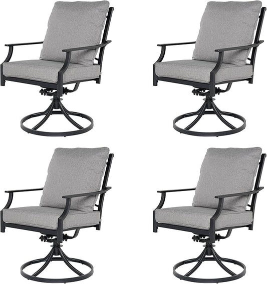 Grand patio Dining Chairs Set of 4，Outdoor Swivel Patio Dining Chairs Set of 4，Swivel Rocker Dining Chairs，Outdoor Dining Chairs with Grey Cushions, Patio Chairs for Outside, Garden Lawn Porch