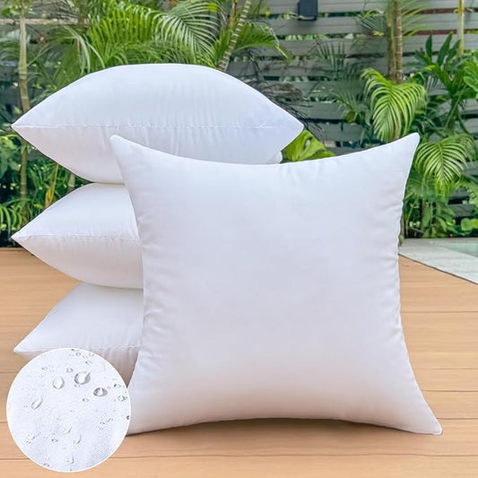 18 x 18 Outdoor Pillow Inserts Set of 4 Medium Square Patio Furniture Pillows for Porch Couch Fall Throw Pillow Inserts Premium Decorative Stuffer Pillows Waterproof White Sofa Cushion