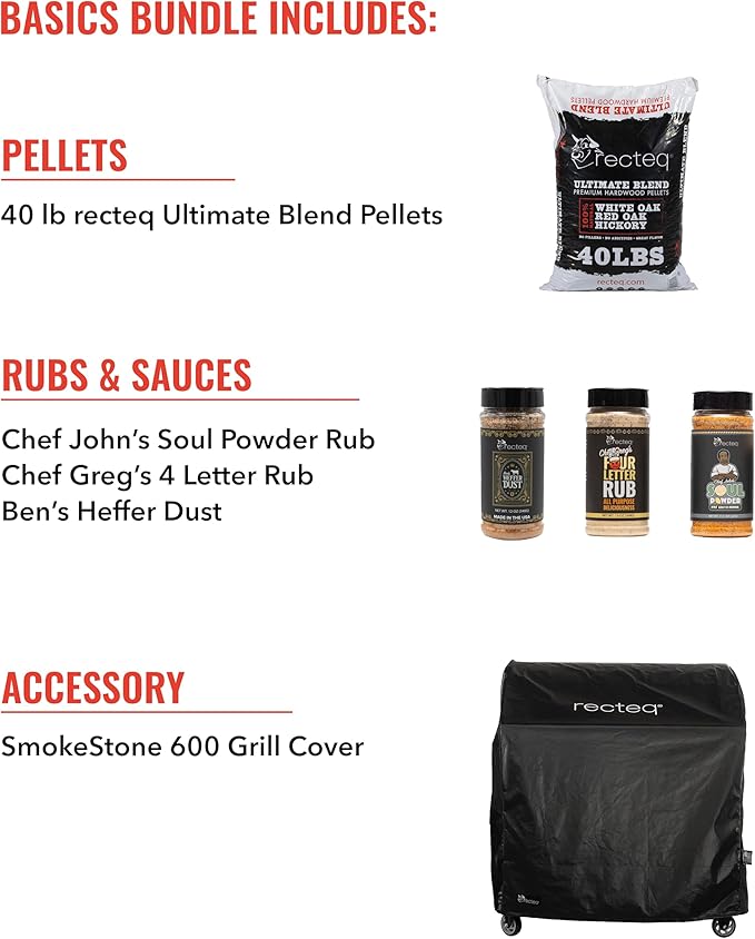 recteq Wood Pellet Smoker Grill SmokeStone 600 + Griddle Basics Bundle, Outdoor Griddle Grill with Even Temperature, WiFi enabled