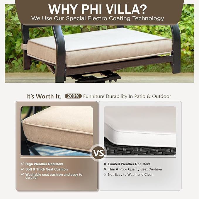 PHI VILLA Patio Dining Set of 7, 60" x 37" Metal Steel Outoor Dining Umbrella Table, 6 Swivel Chairs with Custion Patio Table Chair Set for Outdoor Garden Lawn Pool