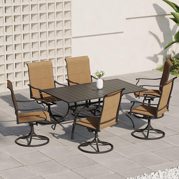 Patio Swivel Dining Chairs Set of 6, Outdoor Metal Chair with Textilene Mesh Fabric Patio Furniture Set Porch Chairs with Metal Rocking Frame for Lawn Garden Backyard