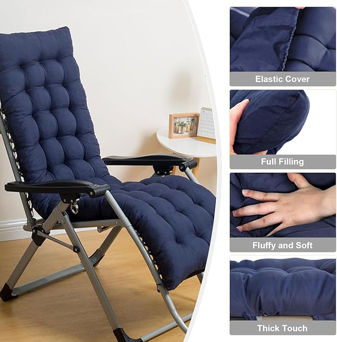 ERWUDEling Zero Gravity Lounge Chair Cushion 67 Inch - Thick & Soft Waterproof Patio Furniture Cushion for Outdoor/Indoor Use, Non-Slip with 8 Ties, Blue (19" W x 67" L x 4" T)