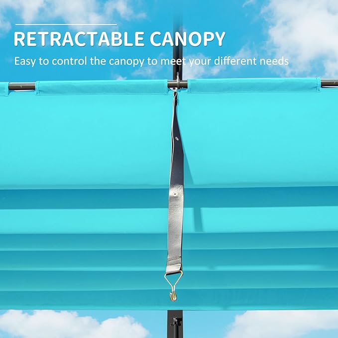 Domi Outdoor Living 11’ X 16’ Outdoor Retractable Pergola with Weather-Resistant Canopy Aluminum Garden Pergola Patio Grill Gazebo for Courtyard (Lake Blue)