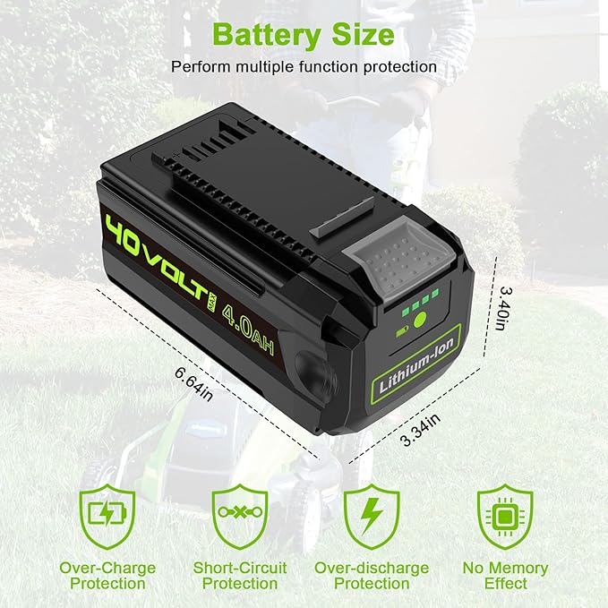 40V 4000mAh Battery Compatible with Greenworks 40V 4.0Ah Lithium-Ion Battery