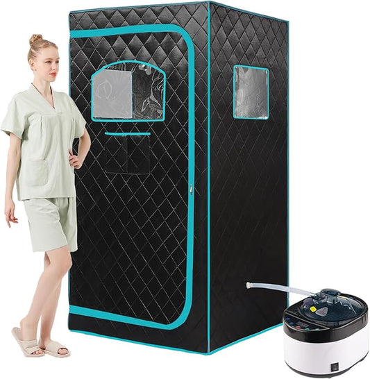 Portable Steam Sauna Box – Home Sauna Tent with 4L & 1500W Steamer, Remote Control Time & Temperature Settings, Foldable Chair Included for Relaxation