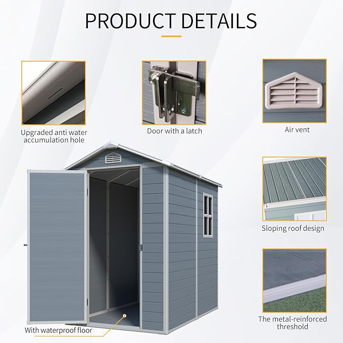 6X4 FT Outdoor Storage Shed W/Window & Air Vent,Resin Shed W/Lockable Door & Sloped Roof,Garden Tool House for Backyard Patio Lawn,Gray