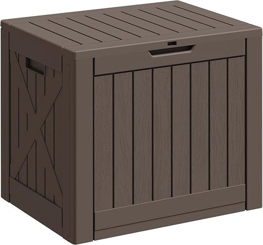 Greesum 40 Gallon Resin Deck Box, Outdoor Storage for Patio Furniture, Garden Tools, Pool Supplies, Weatherproof and UV Resistant, Lockable, Brown