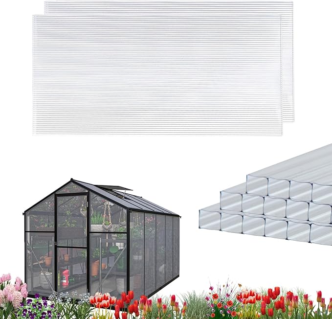 20 Pieces Set 4.4' (L) X 2' (W) Polycarbonate Greenhouse Panels, Twin-Wall Roof Panels Waterproof UV Protected Corrugated Plastic for Greenhouse, Plant Stand Roof