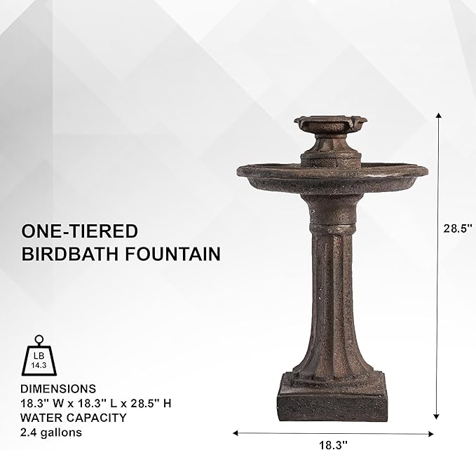 XBrand 28" Tiered Freestanding Classic Bird Bath Outdoor Water Fountain w/Auto Shut-Off Pump, Brown
