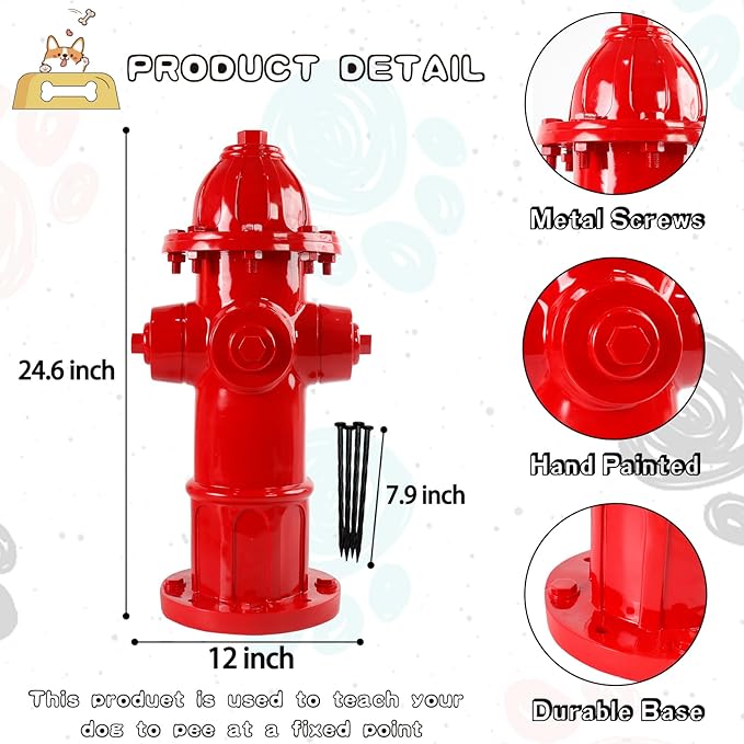 Dog Fire Hydrant Pee Post Statue with 4 Stakes, Fake Fire Hydrant for Dogs to Pee On Puppy Pee Post Training Tool Yard Garden Indoor Lawn Ornament Outdoor Statue (25 * 12 inch)