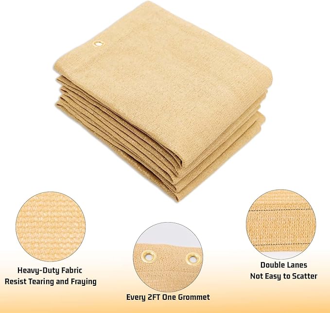 SUNNY GUARD Shade Cloth Custom Size 12x13 FT Sun Shade Screen Fabric Shade Cover Tarp with Grommets for Pergola Backyard Garden, Sand(We Customized)