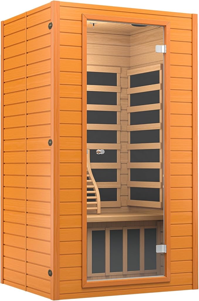 Infrared Sauna Room for Home, Near Zero EMF Indoor Home Sauna for up to 2 Person with Infrared Red Light Therapy, Bluetooth Speakers, Canadian Hemlock Wood