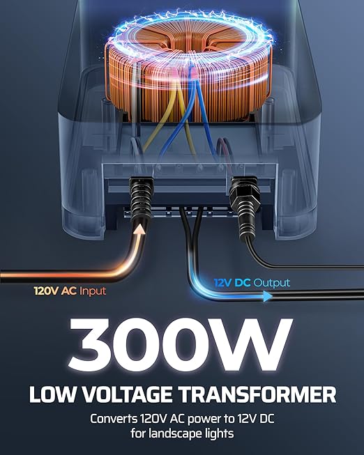 DEWENWILS 300W Low Voltage Landscape Transformer, 120V AC to 12V DC, Outdoor Landscape Lighting Transformer with Remote, Photocell Sensor & Timer, Weatherproof for Garden Spotlights Pathway Lights