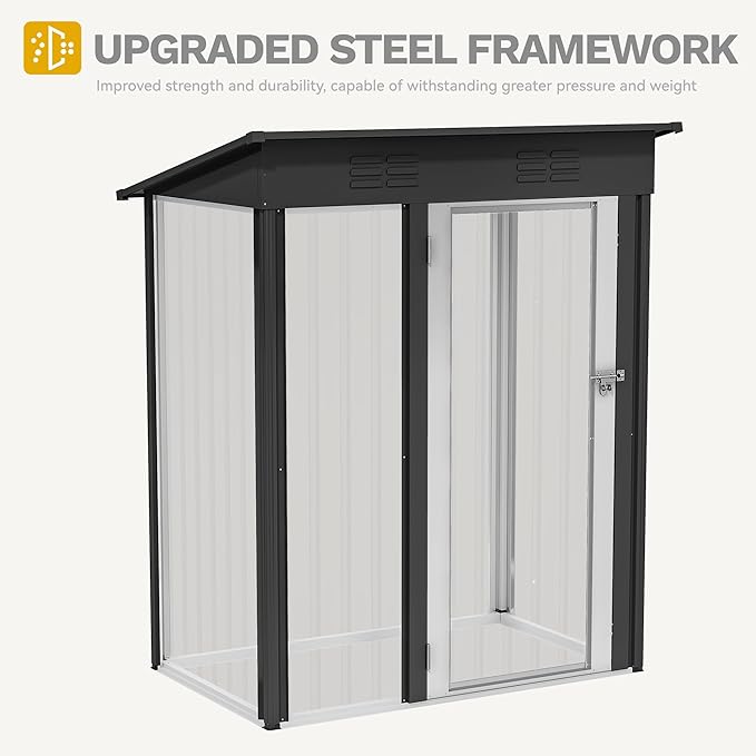 DWVO 5x3ft Outdoor Storage Shed, Weatherproof Tool Shed w/Locking Entry & Ventilation for Grass Cutter, Bike, Equipment, Courtyard, Garden (Dark Gray)