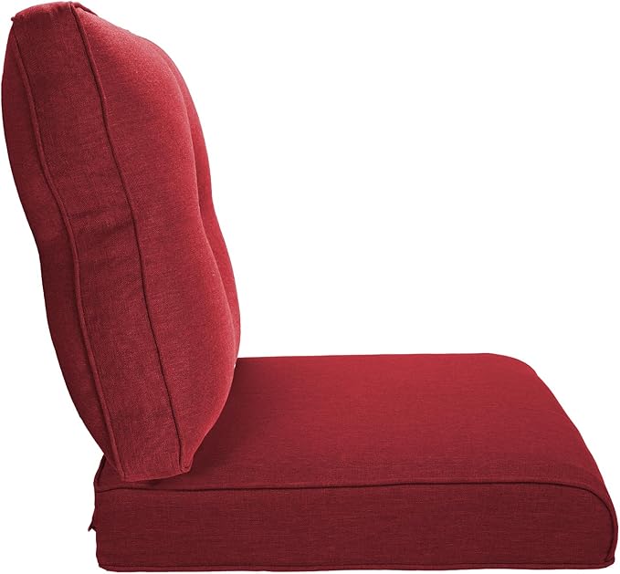Pop 22x25/22x24 Outdoor Chair Cushions Set of 4 - Heavy Duty High Back Replacement Zippered Pillow for Patio Furniture Set Dining Gliding Rocking Chairs Loveseat L-Shape Sofa - Red/Button