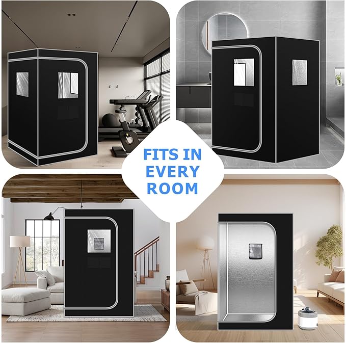 Smartmak Portable Steam Sauna, Personal Sauna Box for Home Spa, 4L Steamer, Full Body Sauna Tent with Adjustable Vision, 16 Levels, 99 Minute Timer, Remote Control, Light, Large Foldable Chair, Black