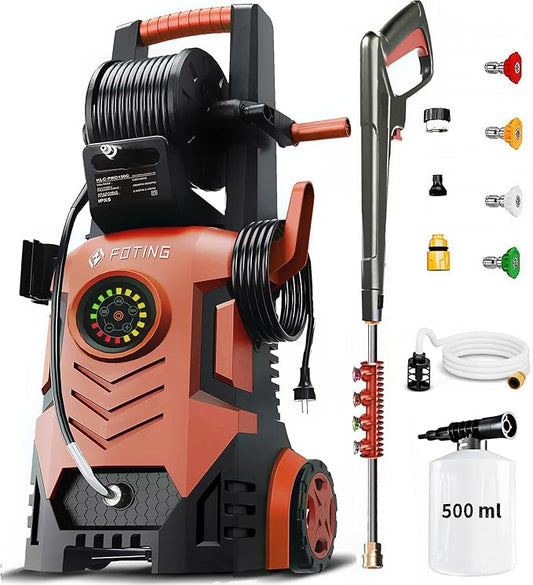 2025Upgraded Pressure Washer 5000PSI with Adj-8-Level Touch Screen, 34" Tall Power Washer, 4 Quick Connect Nozzles, Inlet Hose&Filter&500mlFoam Cannon for Cars/Fences/Driveways/Home Cleaning, Red