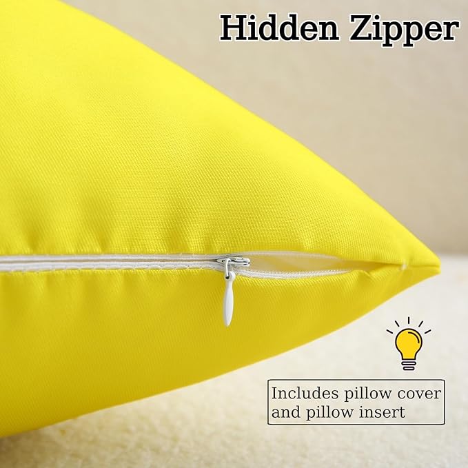 18" x 18" Throw Pillows, Outdoor Waterproof Pillows with Inserts, Square Decorative Pillows for Patio Furniture Garden Couch Sofa Home(Yellow, Set of 2)