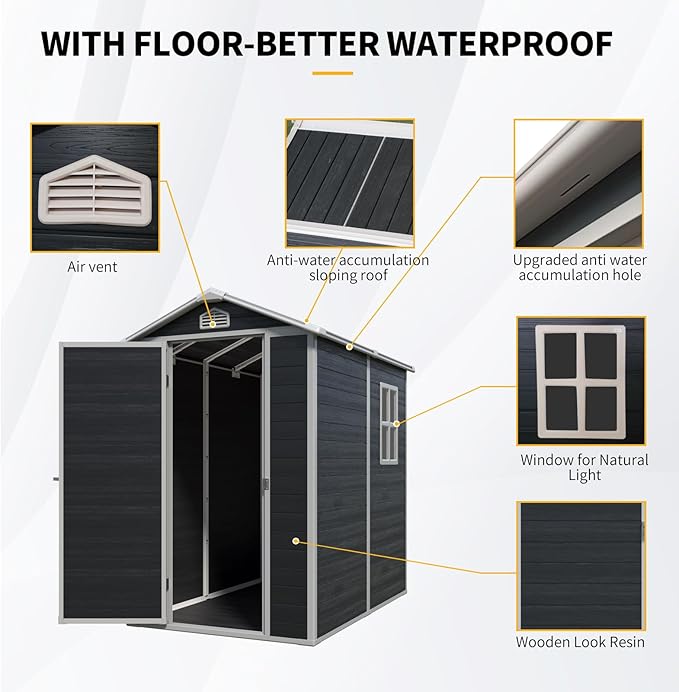4x6 FT Outdoor Storage Shed,Garden Shed with Floor & Window,All Weather Waterproof Tool House W/Air Vent,Sloped Roof & Lockable Door,for Patio,Yard,Lawn,Black