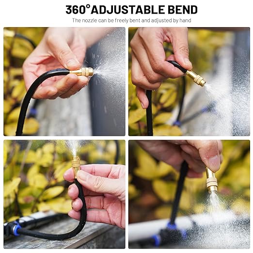 360° Adjustable Drip Irrigation System - 66FT Garden Watering System with 22 Nozzles, Garden Irrigation System, Greenhouse Accessories, Atomizing System for Yard, Lawn, Plants, 5/16 inch Hose