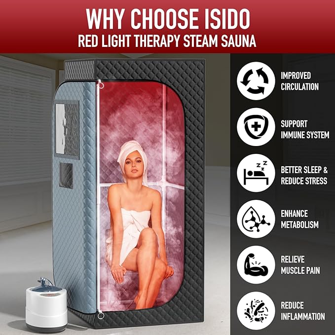 Infrared Steam Sauna with 660nm Red Light Therapy & 850nm Infrared Light Panel, 3L 1300W Steamer, Folding Chair, XXL Portable Sauna Personal Sauna Box Sauna Tent Home Sauna