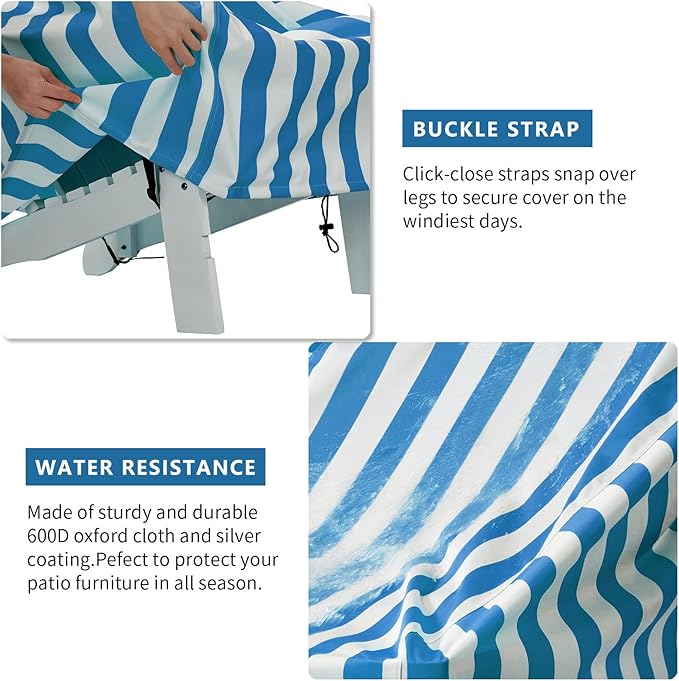 Adirondack Chair Covers Waterproof, Patio Chair Covers, Water Resistant Outdoor Furniture Protection, Heavy Duty With Air Vents, 30W 33D 33H Inches, Blue and White Stripe Pattern