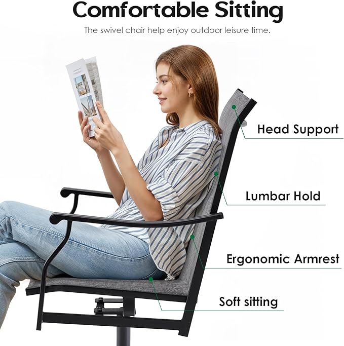 Soohow Swivel Outdoor Dining Chairs Set of 8, Patio Swivel Dining Chair with Textilene Fabric, Outdoor Metal Armchair All Weather Resistant, Ergonomic Comfort, Perfect for Patio, Backyard, Balcony