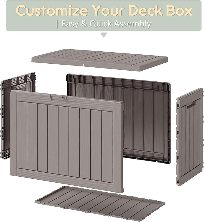 Outdoor Storage Box, 45 Gallon Outside Deck Box Waterproof,Resin Outdoor Storage Cabinet With Lockable Lid,Backyard Storage Bench For Garden Tools,Patio Cushions, Pool Tools, Package Delivery