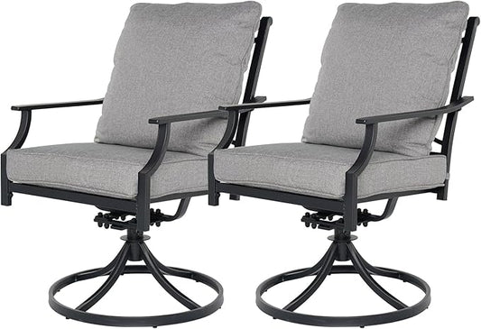 Grand patio Dining Chairs Set of 2，Outdoor Swivel Patio Dining Chairs Set of 2，Swivel Rocker Dining Chair，Outdoor Dining Chairs with Grey Cushions, Patio Chairs for Outside, Garden Lawn Porch