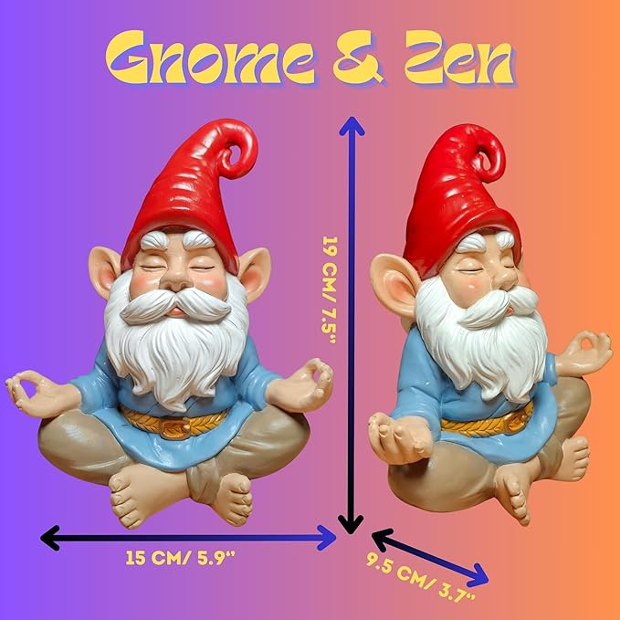 Zen Garden Gnome Statue, 7.5" Meditating Yoga Gnome, Outdoor Indoor Figurine for Patio Lawn Yard, Handcrafted Peaceful Meditation Sculpture, Unique Home Decoration Gift for Women Men