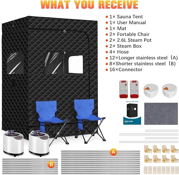 Upgraded Portable Steam Sauna, Portable Sauna Box for Home, Home Sauna Tent Full Body, 1200W 3L Steam Generator, 99 Minute Timer, Folding Chair, Remote Control Included(Black)
