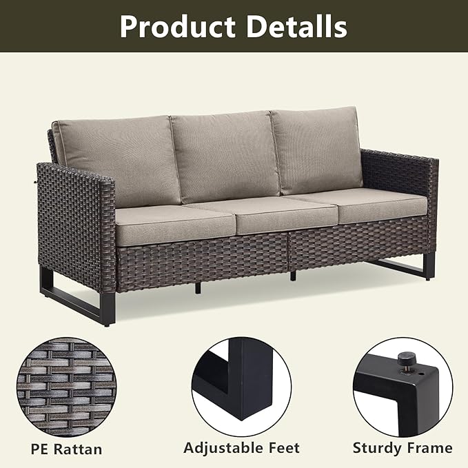 Rilyson Wicker Outdoor Patio Furniture Set - 7 Piece Patio Conversation Set with 4 Swivel Rocker Chairs,2 Rattan Ottoman and 1 Couch for Outside Porch Deck Backyard(Brown/Grey)