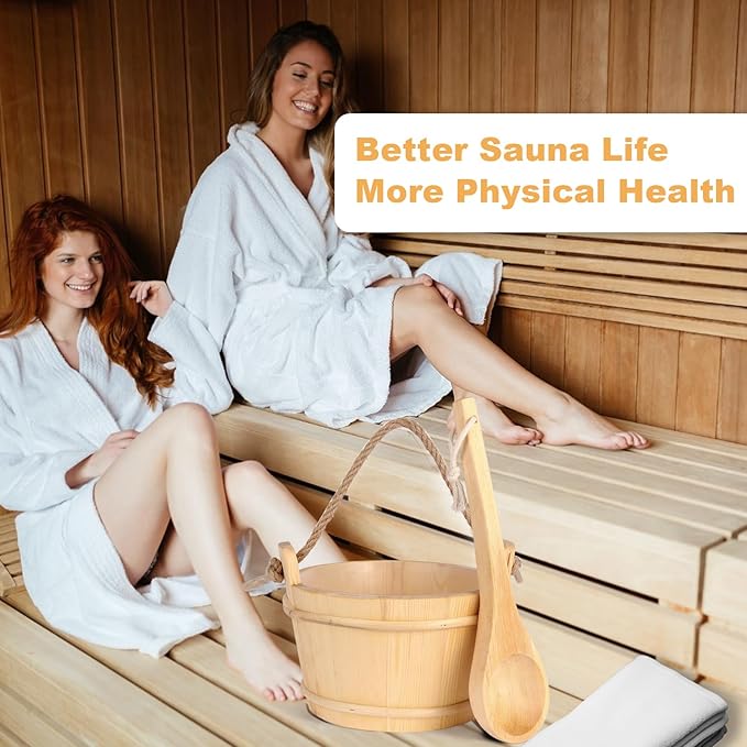 Sauna Bucket and Ladle Set,1Gallon Sauna(4 liters) Bucket and 14.5″Sauna Ladle,Sauna Accessories Handmade from Premium Pine Wood (Pine Wood 4L)