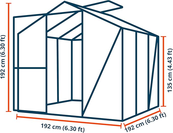 Greenhouse Jasmin 3 Aluminum Frame - 6.3 x 6.3 ft Approx. 6 mm Polycarbonate Panels - Bonus Base Frame and Automatic Vent Opener