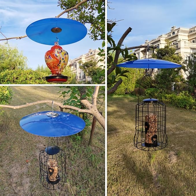 13" Glass Rain Cover for Bird Feeder Outdoors - Baffle on Shepherd Pole/Post or S Hook Hanging - Large Weather Guard Protective Dome - Dia. 33CM (1, Blue)