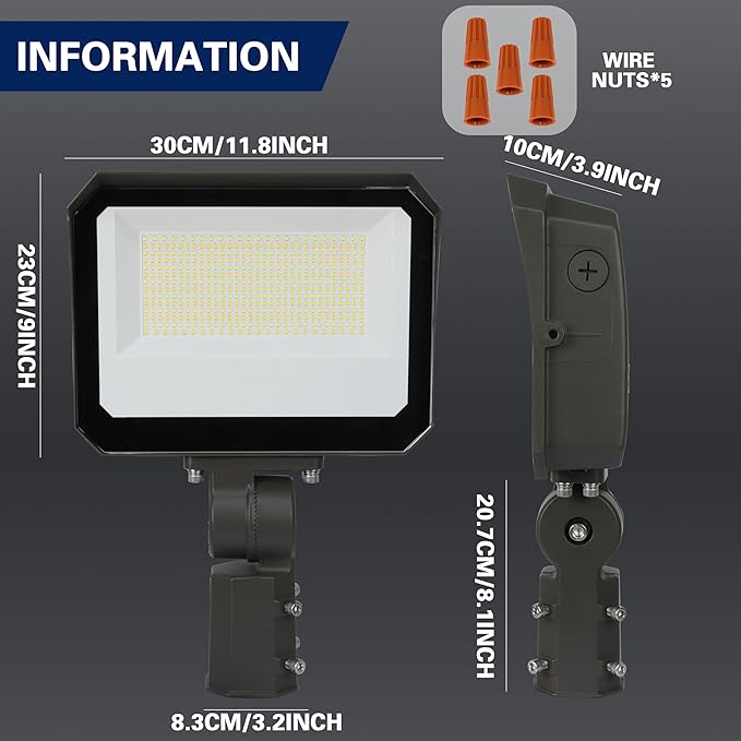 LAMPHOME LED Flood Lights Outdoor 100/120/150W W and 3000/4000/5000K Adjustable 19500Lm,Dusk-to-Dawn Sensor o Dawn Flood Light for Yard, Garage, Garden,UL Listed,Includes Knuckle Mount