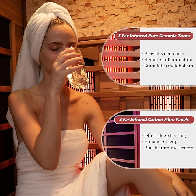 Infrared Sauna Room with WiFi Control, 2 Person Canadian Cedar Wood Indoor Saunas Spa with Red Light Therapy, Oxygen Bar, Speaker, Backrest, 1800W/220V, Ideal Sauna for Gym, Home