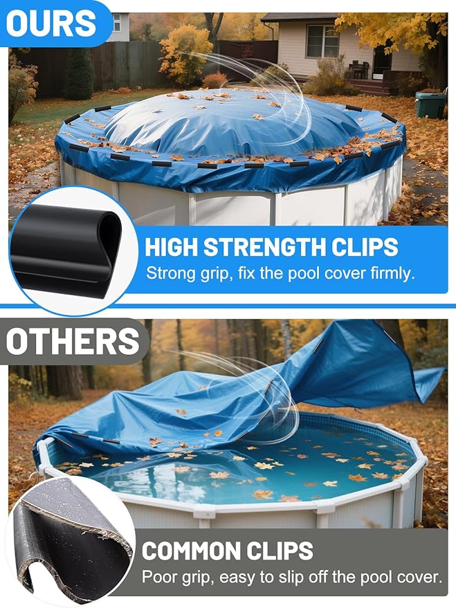 48 Pcs 4.7" Winter Pool Cover Clips - Pool Closing Kit for Above Ground Steel Wall Pools, Wind Guard Clamps for Securing Cover Tightly(Black)