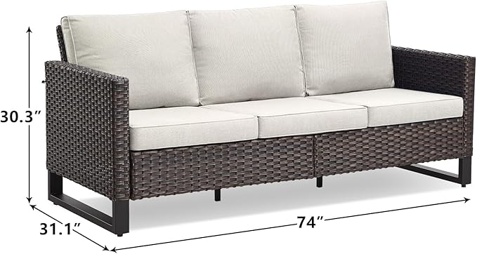 Rilyson Wicker Outdoor Couch Patio Sofa - 3 Seater Rattan Outdoor Patio Couch with Waterproof Wicker,Comfortable Cushions and Sturdy Metal Frame for Outside Porch Deck Backyard(Brown/Beige)