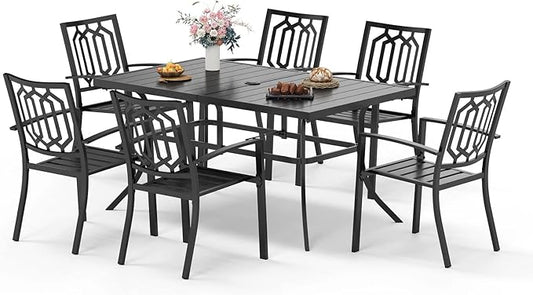 Sophia & William Patio Table and Chairs Set, Outdoor Dining Set for 6, 7 Piece Metal Patio Furniture, 60" Black Rectangular Table(Geometry)