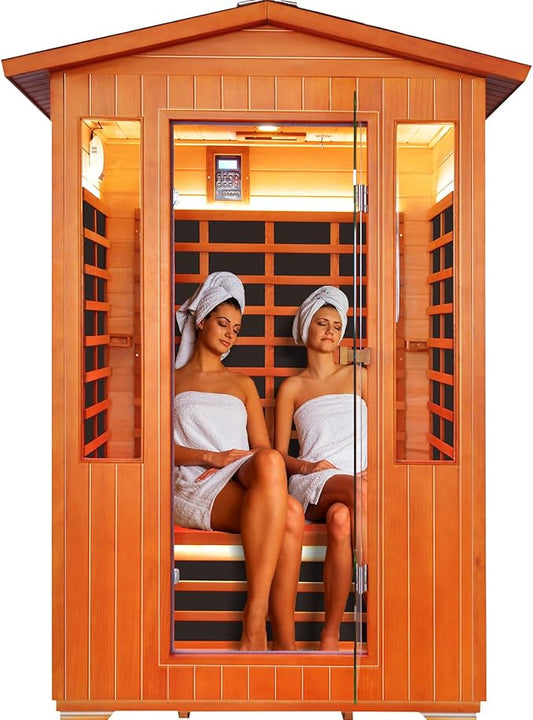 Outdoor Sauna 2 Person Sauna Infrared Saunas Dry Sauna Room Red Cedar and Canadian Fir Wood Wooden Sauna Spa 2080W Red Light Lamp 48.8 * 38.19 * 81.89inch