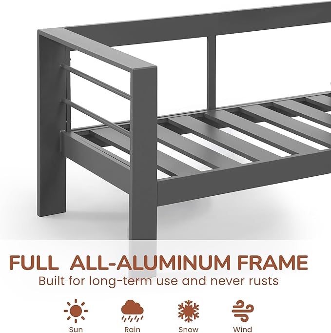 Solaste Outdoor Aluminum Furniture Set,4 Pieces Patio Sectional Chat Sofa Outdoor Conversation Set with Table,Dark Grey