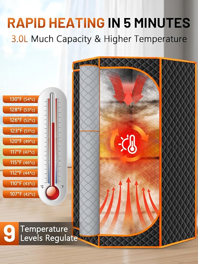 Portable Steam Sauna for Home, Portable Sauna Box Full Body for Home with 9 Adjustable Heat Levels, Steam Sauna with 3L 1500W Steamer, Folding Chair, 99 Minute Timer