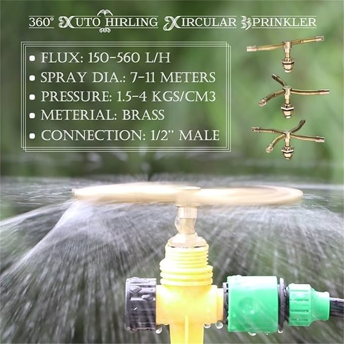 3/4 Arm Automatic Rotary Sprayer with Water Sealant Tape, 360 Degree Rotation Irrigation System Sprinkler Head, Sprinklers for Plants, Large Area Coverage Water Sprinkler for Garden Yard Lawns (4-ARM)